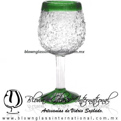 Copa Vino Granizado Natural Borde y Pie de Color Verde Jade, Fábrica de Vidrio Soplado Artesanal, made in México - Blown Glass Factory Store Tonala, Handcraft, Handmade. Copa Vino Granizado Natural Borde y Pie de Color Verde Jade, Fábrica de Vidrio Soplado Artesanal, made in México - Blown Glass Factory Store Tonala, Handcraft, Handmade.