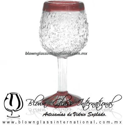Copa Vino Granizado Natural Borde y Pie de Color Amatista, Fábrica de Vidrio Soplado Artesanal, made in México - Blown Glass Factory Store Tonala, Handcraft, Handmade. Copa Vino Granizado Natural Borde y Pie de Color Amatista, Fábrica de Vidrio Soplado Artesanal, made in México - Blown Glass Factory Store Tonala, Handcraft, Handmade.