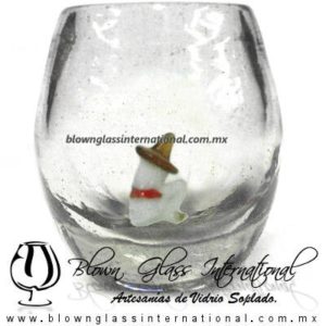 Tequilero barril Cristal con Rancherito, Fábrica de Vidrio Soplado Artesanal, made in México - Blown Glass Factory Store Tonala, Handcraft, Handmade.