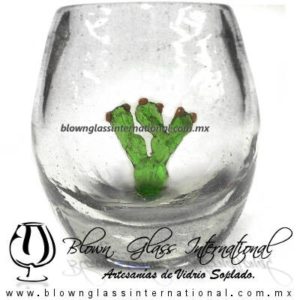 Tequilero barril Cristal con Nopal, Fábrica de Vidrio Soplado Artesanal, made in México - Blown Glass Factory Store Tonala, Handcraft, Handmade.