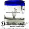 Tequilero Cilíndrico con Gusanito y Borde de Color Azul Cobalto, Fábrica de Vidrio Soplado Artesanal, made in México - Blown Glass Factory Store Tonala, Handcraft, Handmade.