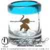 Tequilero Cilíndrico con Elefante y Borde de Color Azul Aguamarina, Fábrica de Vidrio Soplado Artesanal, made in México - Blown Glass Factory Store Tonala, Handcraft, Handmade.