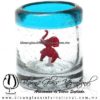 Tequilero Cilíndrico con Elefante y Borde de Color Azul Aguamarina, Fábrica de Vidrio Soplado Artesanal, made in México - Blown Glass Factory Store Tonala, Handcraft, Handmade.