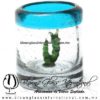 Tequilero Cilíndrico con Gusanito y Borde de Color Azul Aguamarina, Fábrica de Vidrio Soplado Artesanal, made in México - Blown Glass Factory Store Tonala, Handcraft, Handmade.