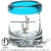 Tequilero Cilíndrico con Gusanito y Borde de Color Azul Aguamarina, Fábrica de Vidrio Soplado Artesanal, made in México - Blown Glass Factory Store Tonala, Handcraft, Handmade.