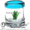 Tequilero Cilíndrico con Agave y Borde de Color Azul Aguamarina, Fábrica de Vidrio Soplado Artesanal, made in México - Blown Glass Factory Store Tonala, Handcraft, Handmade.