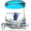 Tequilero Cilíndrico con Agave y Borde de Color Azul Aguamarina, Fábrica de Vidrio Soplado Artesanal, made in México - Blown Glass Factory Store Tonala, Handcraft, Handmade.