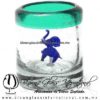 Tequilero Cilíndrico con Elefante y Borde de Color Azul Teal (turquesa), Fábrica de Vidrio Soplado Artesanal, made in México - Blown Glass Factory Store Tonala, Handcraft, Handmade.