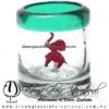 Tequilero Cilíndrico con Elefante y Borde de Color Azul Teal (turquesa), Fábrica de Vidrio Soplado Artesanal, made in México - Blown Glass Factory Store Tonala, Handcraft, Handmade.