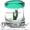 Tequilero Cilíndrico con Gusanito y Borde de Color Azul Teal (turquesa), Fábrica de Vidrio Soplado Artesanal, made in México - Blown Glass Factory Store Tonala, Handcraft, Handmade.