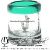 Tequilero Cilíndrico con Gusanito y Borde de Color Azul Teal (turquesa), Fábrica de Vidrio Soplado Artesanal, made in México - Blown Glass Factory Store Tonala, Handcraft, Handmade.