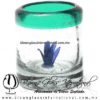 Tequilero Cilíndrico con Agave y Borde de Color Azul Turquesa, Teal Fábrica de Vidrio Soplado Artesanal, made in México - Blown Glass Factory Store Tonala, Handcraft, Handmade.