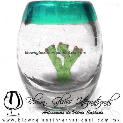 Tequilero barril con Nopal y Borde de color, Fábrica de Vidrio Soplado Artesanal, made in México - Blown Glass Factory Store Tonala, Handcraft, Handmade. Tequilero barril con Nopal y Borde de color, Fábrica de Vidrio Soplado Artesanal, made in México - Blown Glass Factory Store Tonala, Handcraft, Handmade.