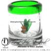 Tequilero Cilíndrico con Agave-Rancherito y Borde de Color Verde Jade. Fábrica de Vidrio Soplado Artesanal, made in México - Blown Glass Factory Store Tonala, Handcraft, Handmade.
