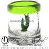 Tequilero Cilíndrico con Gusanito y Borde de Color Verde Lima, Fábrica de Vidrio Soplado Artesanal, made in México - Blown Glass Factory Store Tonala, Handcraft, Handmade.