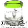 Tequilero Cilíndrico con Gusanito y Borde de Color Verde Lima, Fábrica de Vidrio Soplado Artesanal, made in México - Blown Glass Factory Store Tonala, Handcraft, Handmade.