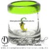 Tequilero Cilíndrico con Chile y Borde de Color Verde Lima, Fábrica de Vidrio Soplado Artesanal, made in México - Blown Glass Factory Store Tonala, Handcraft, Handmade.