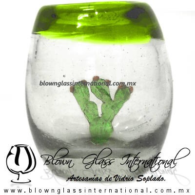 Tequilero barril con Nopal y Borde de color, Fábrica de Vidrio Soplado Artesanal, made in México - Blown Glass Factory Store Tonala, Handcraft, Handmade. Tequilero barril con Nopal y Borde de color, Fábrica de Vidrio Soplado Artesanal, made in México - Blown Glass Factory Store Tonala, Handcraft, Handmade.