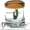 Tequilero Cilíndrico con Gusanito y Borde de Color Ámbar, Fábrica de Vidrio Soplado Artesanal, made in México - Blown Glass Factory Store Tonala, Handcraft, Handmade.