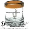 Tequilero Cilíndrico con Gusanito y Borde de Color Ámbar, Fábrica de Vidrio Soplado Artesanal, made in México - Blown Glass Factory Store Tonala, Handcraft, Handmade.