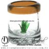 Tequilero Cilíndrico con Agave y Borde de Color Ámbar, Fábrica de Vidrio Soplado Artesanal, made in México - Blown Glass Factory Store Tonala, Handcraft, Handmade.