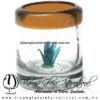 Tequilero Cilíndrico con Agave y Borde de Color Ámbar, Fábrica de Vidrio Soplado Artesanal, made in México - Blown Glass Factory Store Tonala, Handcraft, Handmade.