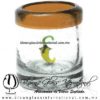 Tequilero Cilíndrico con Chile y Borde de Color Ámbar, Fábrica de Vidrio Soplado Artesanal, made in México - Blown Glass Factory Store Tonala, Handcraft, Handmade.