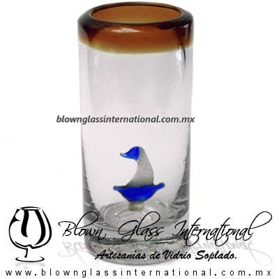 Tequilero Cilíndrico con Barco Velero y Borde de Color Ámbar, Fábrica de Vidrio Soplado Artesanal, made in México - Blown Glass Factory Store Tonala, Handcraft, Handmade. Tequilero Cilíndrico con Barco Velero y Borde de Color Ámbar, Fábrica de Vidrio Soplado Artesanal, made in México - Blown Glass Factory Store Tonala, Handcraft, Handmade.