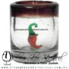 Tequilero Cilíndrico con Chile y Borde de Color Amatista, Fábrica de Vidrio Soplado Artesanal, made in México - Blown Glass Factory Store Tonala, Handcraft, Handmade.