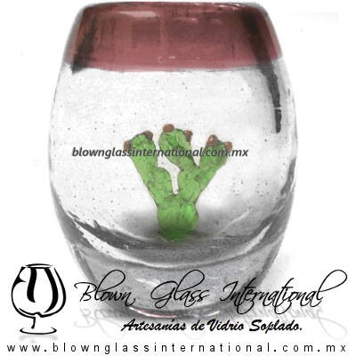 Tequilero barril con Nopal y Borde de color, Fábrica de Vidrio Soplado Artesanal, made in México - Blown Glass Factory Store Tonala, Handcraft, Handmade. Tequilero barril con Nopal y Borde de color, Fábrica de Vidrio Soplado Artesanal, made in México - Blown Glass Factory Store Tonala, Handcraft, Handmade.