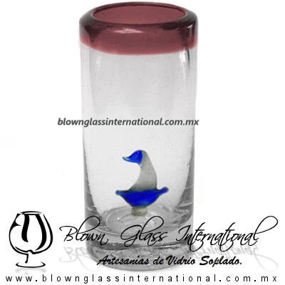 Tequilero Cilíndrico con Barco Velero y Borde de Color Amatista, Fábrica de Vidrio Soplado Artesanal, made in México - Blown Glass Factory Store Tonala, Handcraft, Handmade. Tequilero Cilíndrico con Barco Velero y Borde de Color Amatista, Fábrica de Vidrio Soplado Artesanal, made in México - Blown Glass Factory Store Tonala, Handcraft, Handmade.