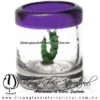 Tequilero Cilíndrico con Gusanito y Borde de Color Morado, Fábrica de Vidrio Soplado Artesanal, made in México - Blown Glass Factory Store Tonala, Handcraft, Handmade.