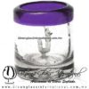 Tequilero Cilíndrico con Gusanito y Borde de Color Morado, Fábrica de Vidrio Soplado Artesanal, made in México - Blown Glass Factory Store Tonala, Handcraft, Handmade.