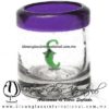 Tequilero Cilíndrico con Chile y Borde de Color Morado, Fábrica de Vidrio Soplado Artesanal, made in México - Blown Glass Factory Store Tonala, Handcraft, Handmade.