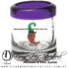 Tequilero Cilíndrico con Chile y Borde de Color Morado, Fábrica de Vidrio Soplado Artesanal, made in México - Blown Glass Factory Store Tonala, Handcraft, Handmade.