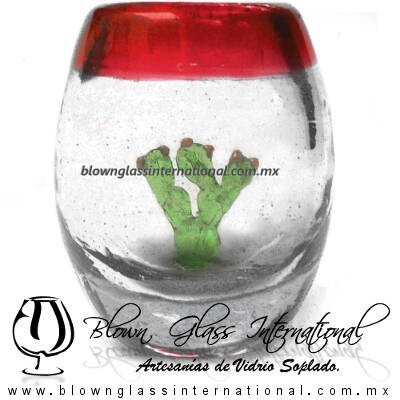 Tequilero barril con Nopal y Borde de color, Fábrica de Vidrio Soplado Artesanal, made in México - Blown Glass Factory Store Tonala, Handcraft, Handmade. Tequilero barril con Nopal y Borde de color, Fábrica de Vidrio Soplado Artesanal, made in México - Blown Glass Factory Store Tonala, Handcraft, Handmade.