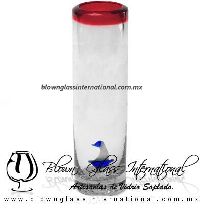 Tequilero Cilíndrico con Barco Velero y Borde de Color Rojo, Fábrica de Vidrio Soplado Artesanal, made in México - Blown Glass Factory Store Tonala, Handcraft, Handmade. Tequilero Cilíndrico con Barco Velero y Borde de Color Rojo, Fábrica de Vidrio Soplado Artesanal, made in México - Blown Glass Factory Store Tonala, Handcraft, Handmade.
