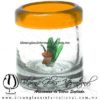 Tequilero Cilíndrico con Agave-Rancherito y Borde de Color Naranja. Fábrica de Vidrio Soplado Artesanal, made in México - Blown Glass Factory Store Tonala, Handcraft, Handmade.