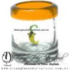 Tequilero Cilíndrico con Chile y Borde de Color Naranja, Fábrica de Vidrio Soplado Artesanal, made in México - Blown Glass Factory Store Tonala, Handcraft, Handmade.