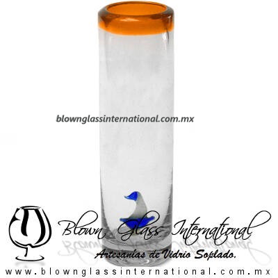 Tequilero Cilíndrico con Barco Velero y Borde de Color Naranja, Fábrica de Vidrio Soplado Artesanal, made in México - Blown Glass Factory Store Tonala, Handcraft, Handmade. Tequilero Cilíndrico con Barco Velero y Borde de Color Naranja, Fábrica de Vidrio Soplado Artesanal, made in México - Blown Glass Factory Store Tonala, Handcraft, Handmade.