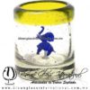 Tequilero Cilíndrico con Elefante y Borde de Color Amarillo, Fábrica de Vidrio Soplado Artesanal, made in México - Blown Glass Factory Store Tonala, Handcraft, Handmade.