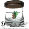 Tequilero Cilíndrico con Agave-Rancherito y Borde de Color Chocolate. Fábrica de Vidrio Soplado Artesanal, made in México - Blown Glass Factory Store Tonala, Handcraft, Handmade.