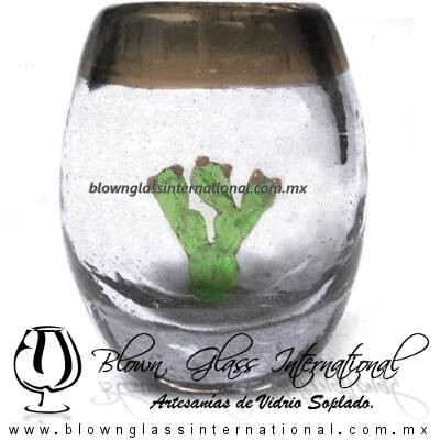 Tequilero barril con Nopal y Borde de color, Fábrica de Vidrio Soplado Artesanal, made in México - Blown Glass Factory Store Tonala, Handcraft, Handmade. Tequilero barril con Nopal y Borde de color, Fábrica de Vidrio Soplado Artesanal, made in México - Blown Glass Factory Store Tonala, Handcraft, Handmade.