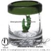 Tequilero Cilíndrico con Gusanito y Borde de Color Verde Olivo, Fábrica de Vidrio Soplado Artesanal, made in México - Blown Glass Factory Store Tonala, Handcraft, Handmade.