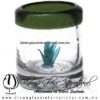 Tequilero Cilíndrico con Agave y Borde de Color Verde Olivo, Fábrica de Vidrio Soplado Artesanal, made in México - Blown Glass Factory Store Tonala, Handcraft, Handmade.