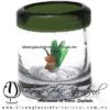 Tequilero Cilíndrico con Agave-Rancherito y Borde de Color Verde Olivo. Fábrica de Vidrio Soplado Artesanal, made in México - Blown Glass Factory Store Tonala, Handcraft, Handmade.