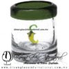 Tequilero Cilíndrico con Chile y Borde de Color Verde Olivo, Fábrica de Vidrio Soplado Artesanal, made in México - Blown Glass Factory Store Tonala, Handcraft, Handmade.