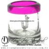 Tequilero Cilíndrico con Gusanito y Borde de Color Pintado Rosa Fucsia Fiusha, Fábrica de Vidrio Soplado Artesanal, made in México - Blown Glass Factory Store Tonala, Handcraft, Handmade.