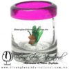 Tequilero Cilíndrico con Agave-Rancherito y Borde de Color Pintado rosa mexicano Fucsia Fiusha. Fábrica de Vidrio Soplado Artesanal, made in México - Blown Glass Factory Store Tonala, Handcraft, Handmade.