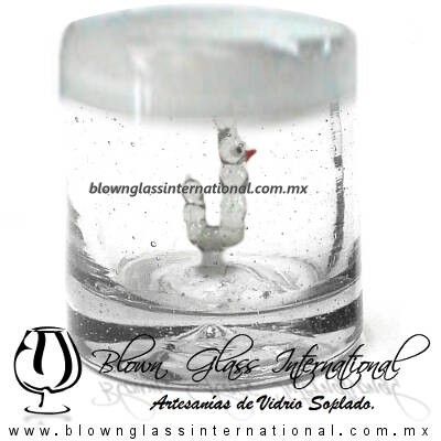 Tequilero Cilíndrico con Gusanito y Borde de Color Blanco Opalino, Fábrica de Vidrio Soplado Artesanal, made in México - Blown Glass Factory Store Tonala, Handcraft, Handmade.